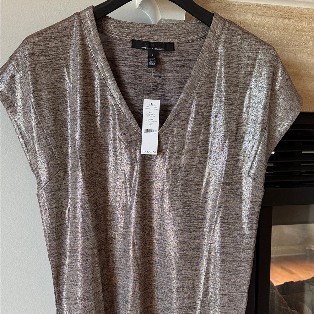 White House Black Market Metallic Short Sleeve Top NWT